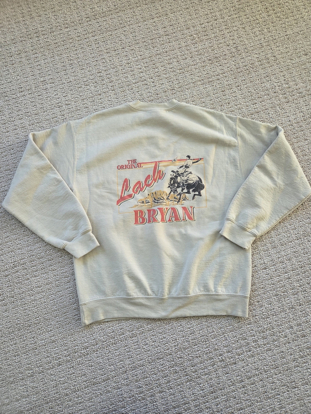 Gildan Cream Crewneck with Red and Black Lach Bryan Graphic